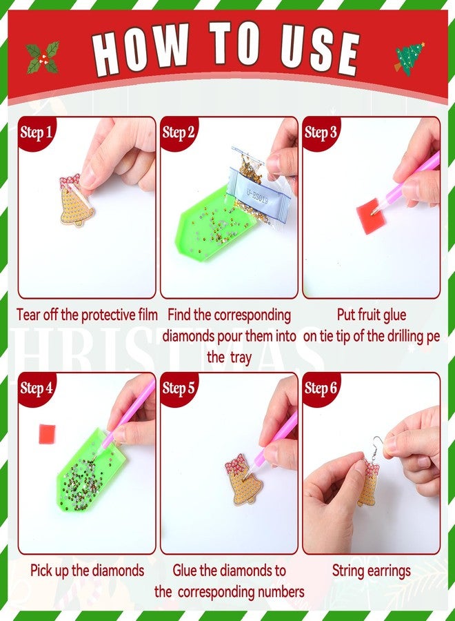 Remuuly 12 Pairs Christmas Diamond Art Earrings Making Kit 5d DIY Dangle Drop Diamond Art Painting Earrings Ornament Christmas Tree Santa Snowflake Snowman Jewelry Making for Adults Women Tool Kit - Image 5